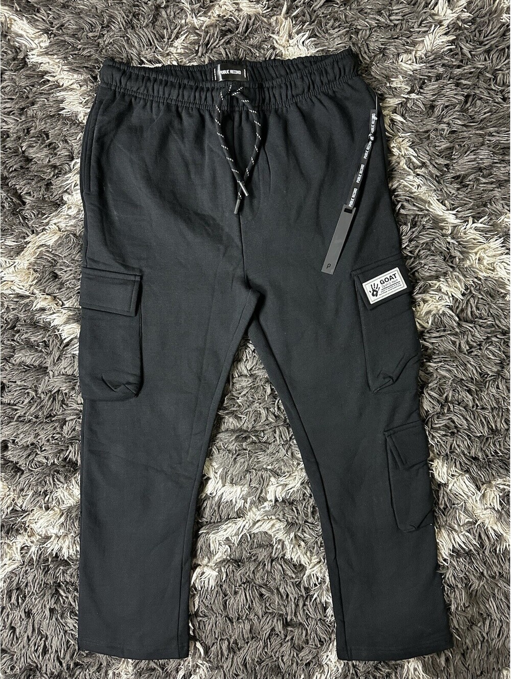 Public Record Cargo Sweatpants Mens Medium Black GOAT Patch NWT